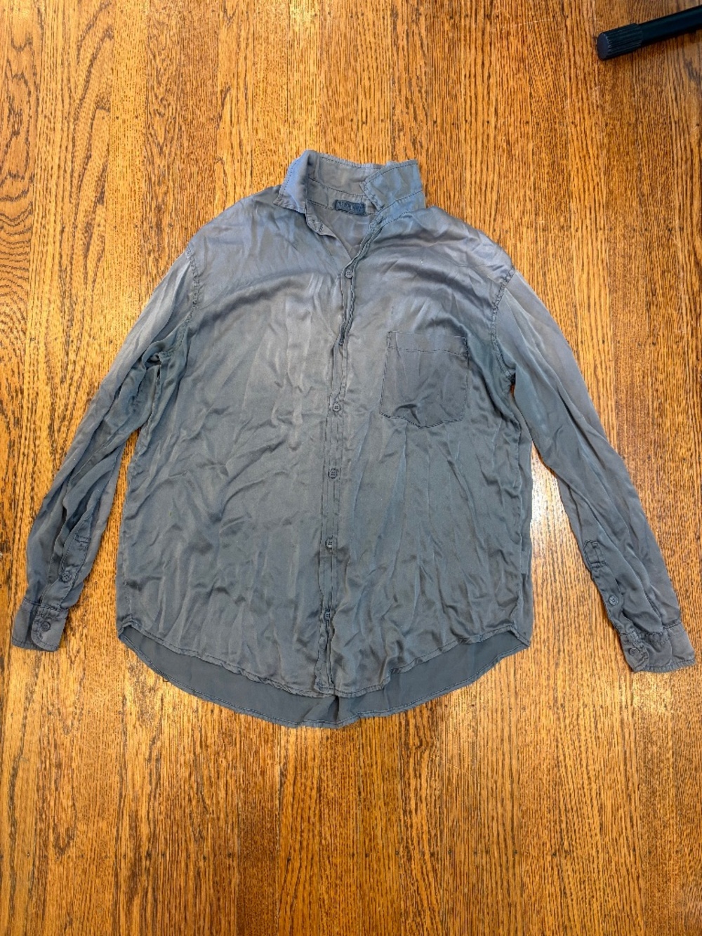 CP Shades Silk Button Down Blouse Small Slate Blue Gray Lagenlook Artisan USA
